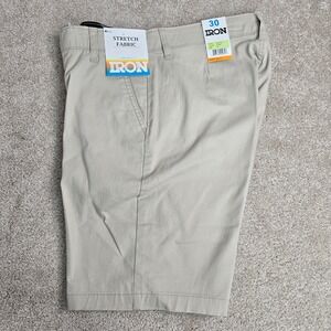 IRON Mens Stretch Fabric Chino Shorts Dune Size 30 Flat Front Casual New